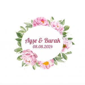 Siyah Beyaz Çiçekli Elmas Çerçeve Etiketi Kına Nişan Düğün 3x3 cm özel etiket / 50 adet sticker