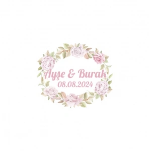Yuvarlak Şakayık Çiçekli Etiket Kına Nişan Düğün 3x3 cm özel etiket / 50 adet sticker