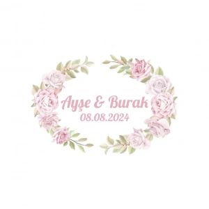 Pastel Güllü Çelenk Etiketi Kına Nişan Düğün 3x3 cm özel etiket / 50 adet sticker