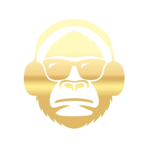 Kulaklıklı Maymun Sticker17x17 Cm Gold