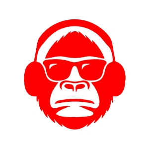 Kulaklıklı Maymun Sticker17x17 Cm Kırmızı