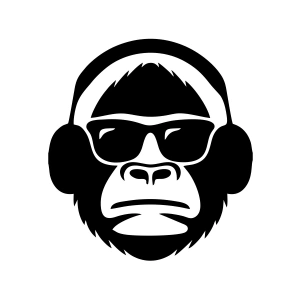 Kulaklıklı Maymun Sticker17x17 Cm Siyah