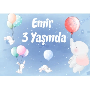 Balon ve Filler Doğum Günü Afişi - 100x150 Cm