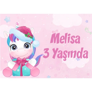 Pembe Univorn Doğum Günü Afişi - 100x150 Cm