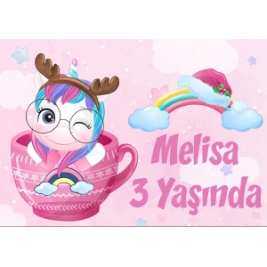 Pembe Univorn Doğum Günü Afişi - 100x150 Cm