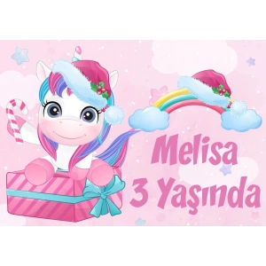 Pembe Univorn Doğum Günü Afişi - 100x150 Cm