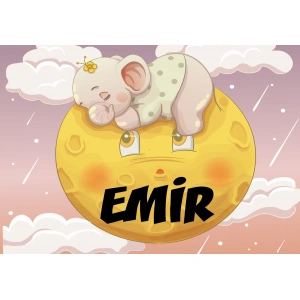 Ayda Uyuyan Fil Temalı Doğum Günü Afişli - 100x150 Cm