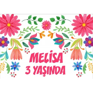 Çiçekkler Temalı Doğum Günü Afişi - 100x150 Cm