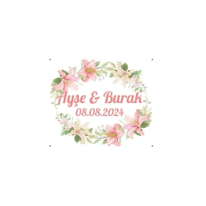 Açık Pembe ve Sarı Çiçekli Çelenk Etiketi Kına Nişan Düğün 3x3 cm özel etiket / 50 adet sticker