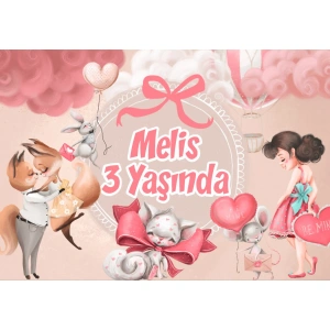 Pembe Kalp Temalı Doğum Günü Afişi - 100x150 Cm