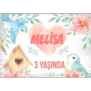 Kuş Temalı Doğum Günü Afişi - 100x150 Cm