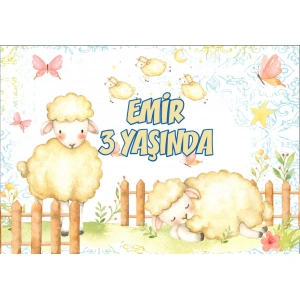 Koyun Temalı Doğum Günü Afişi - 100x150 Cm