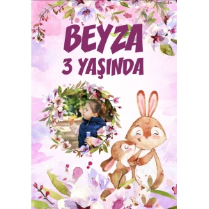 Tavşan Temalı Doğum Günü Afişi - 100x150 Cm