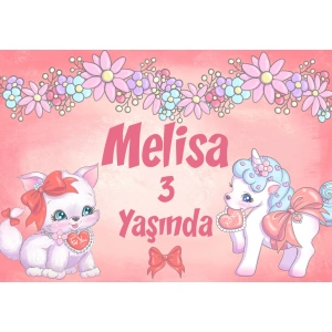 Unicorn Temalı Doğum Günü Afişi - 100x150 Cm
