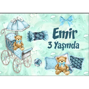 Mavi Ayıcık Temalı Doğum Günü Afişi - 100x150 Cm