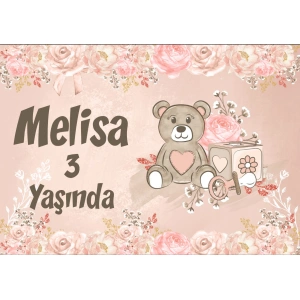 Pembe Ayıcık Temalı Doğum Günü Afişi - 100x150 Cm