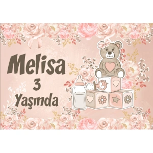 Pembe Ayıcık Temalı Doğum Günü Afişi - 100x150 Cm