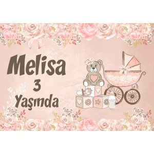 Pembe Ayıcık Temalı Doğum Günü Afişi - 100x150 Cm