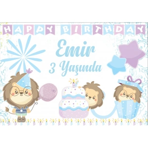 Sevimli Arslan Temalı Doğum Günü Afişi - 100x150 Cm