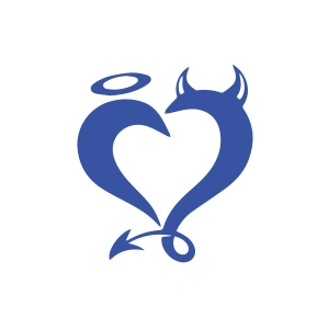 Şeytan Kalp Sticker 17x17 Cm Mavi