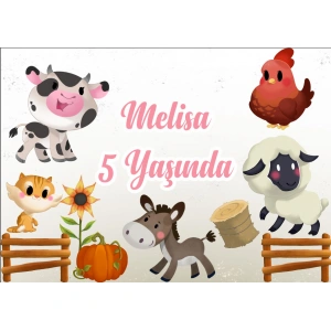 Sevimli Çiftlik Hayvanları Temalı Doğum Günü Afişi - 100x150 Cm