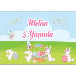 Tavşan Temalı Doğum Günü Afişi - 100x150 Cm