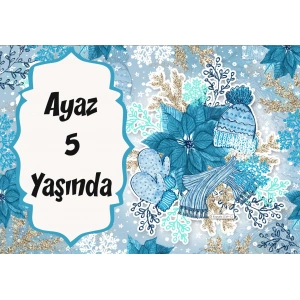 Mavi Kış Temalı Doğum Günü Afişi - 100x150 Cm