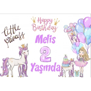 Unicorn Temalı Doğum Günü Afişi - 100x150 Cm