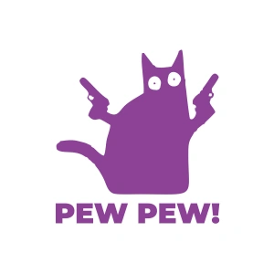 Pew Pew Kedi Sticker 17x17 Cm Mor