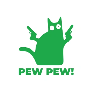 Pew Pew Kedi Sticker 17x17 Cm Yeşil