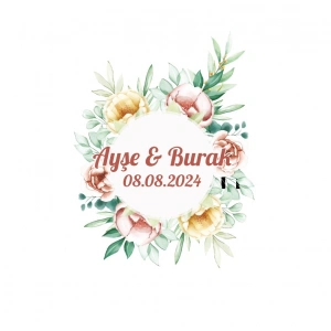 Yuvarlak Altın Yaprak Çelengi Etiketi Kına Nişan Düğün 3x3 cm özel etiket / 50 adet sticker