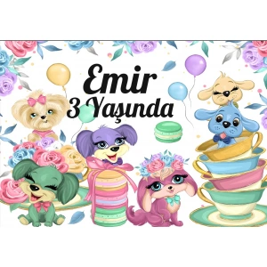 Sevimli köpekler temalı Doğum Günü Afişi - 100x150 Cm