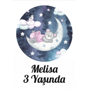 Ayda Uyuyan Ayı Temalı Doğum Günü Afişi - 100x150 Cm