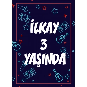 Müzik Aletlerii Temalı Doğum Günü Afişi - 100x150 Cm