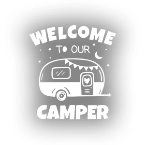 Welcome To Our Camper Sticker 17x17 Cm Beyaz