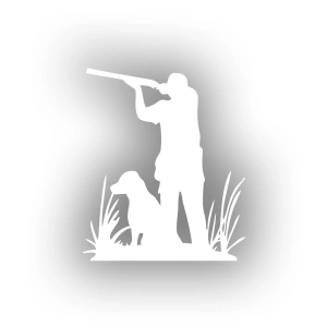 Avcı ve Av köpeği Sticker 17x17 Cm Beyaz