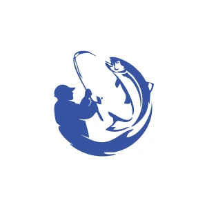 Balıkçı Balık Yakalayan Adam Sticker 17x17 Cm Mavi