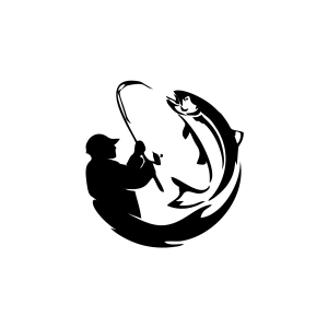 Balıkçı Balık Yakalayan Adam Sticker 17x17 Cm Siyah