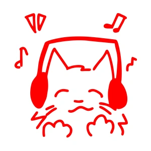 Müzik Dinleyen Kedi Sticker 17x17 Cm Kırmızı