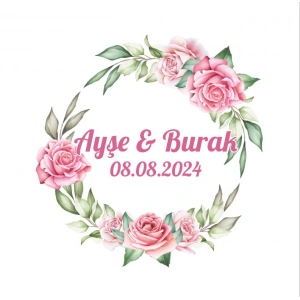 Çam Yapraklı Kırmızı Meyveli Etiket Kına Nişan Düğün 3x3 cm özel etiket / 50 adet sticker