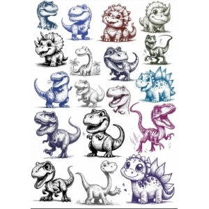 Siyah Beyaz Dinazor Sticker Set