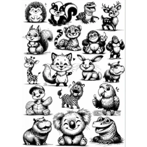 Siyah Beyaz Havyanlar Sticker Set