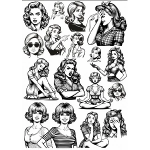 Siyah Beyaz Kadın Sticker Set