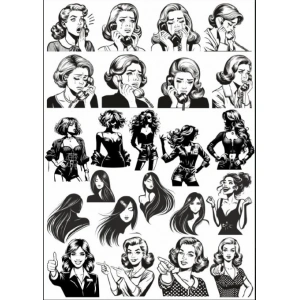 Siyah Beyaz Kadın Sticker Set