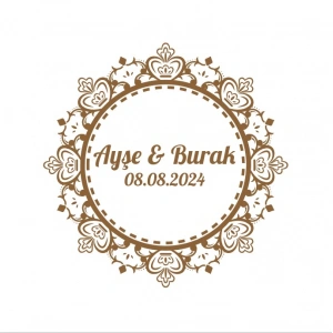 Yaprak ve Kozalaklı Oval Etiket Kına Nişan Düğün 3x3 cm özel etiket / 50 adet sticker