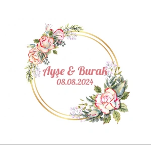 Çam Yapraklı ve Çiçekli Kare Etiket Kına Nişan Düğün 3x3 cm özel etiket / 50 adet sticker