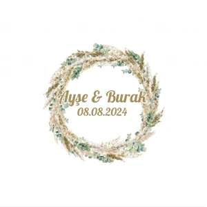 Altın Rengi Yuvarlak Defne Çelengi Etiketi Kına Nişan Düğün 3x3 cm özel etiket / 50 adet sticker