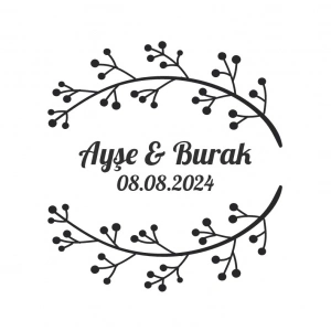 Çam Yapraklı ve Çiçekli Kare Etiket Kına Nişan Düğün 3x3 cm özel etiket / 50 adet sticker
