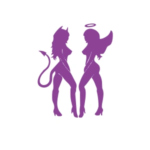 Şeytan ve Melek Kadın Araba Stickeri 17x17 Cm Mor