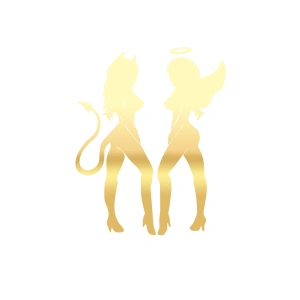 Şeytan ve Melek Kadın Araba Stickeri 17x17 Cm Gold